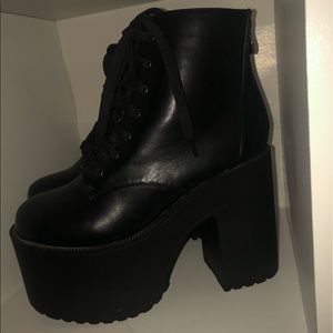 dollskill black platform heeled lace up boots